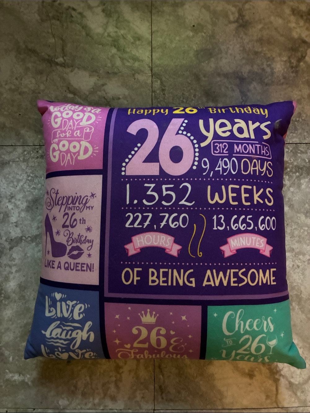 26 Birthday Celebration Throw Pillow – Purple